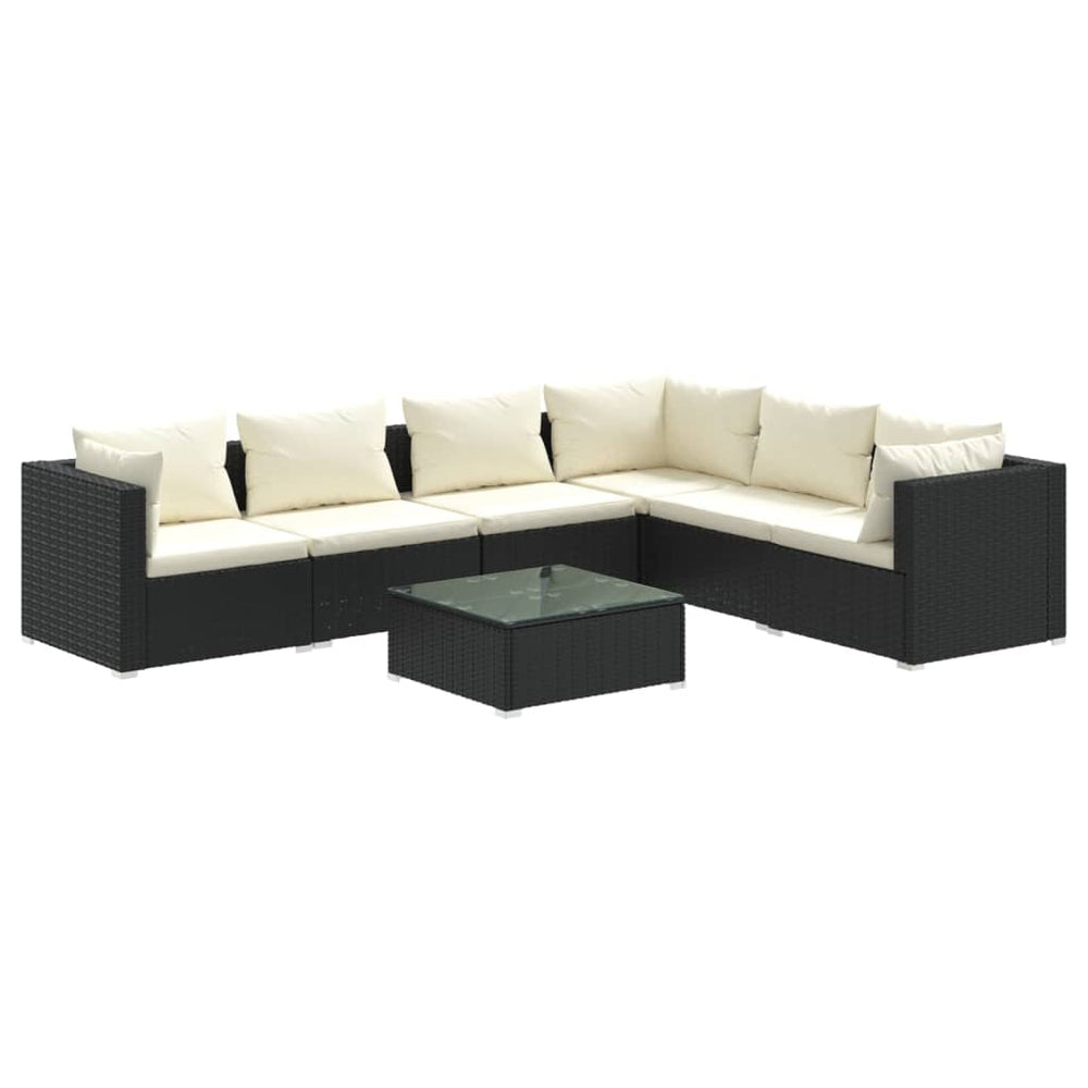 vidaXL Salon de jardin 7 pièces avec coussins résine tressée noir