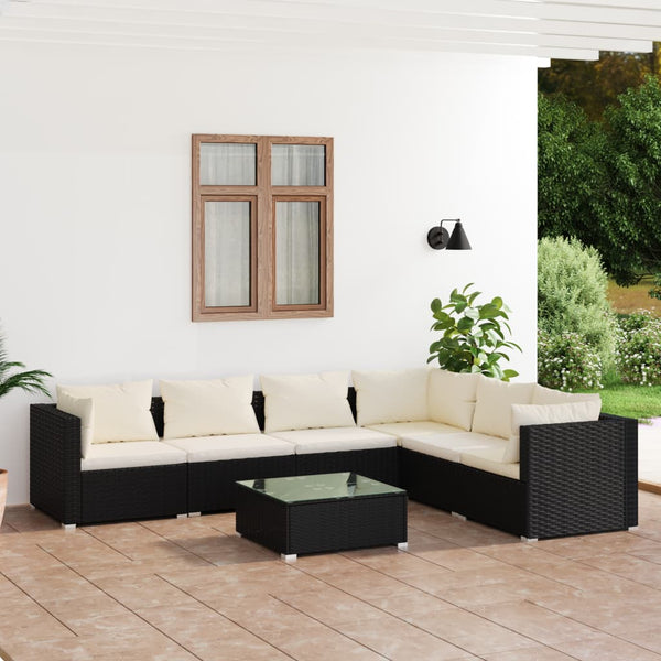 7-tlg. Garten-Lounge-Set mit Kissen Poly Rattan Schwarz