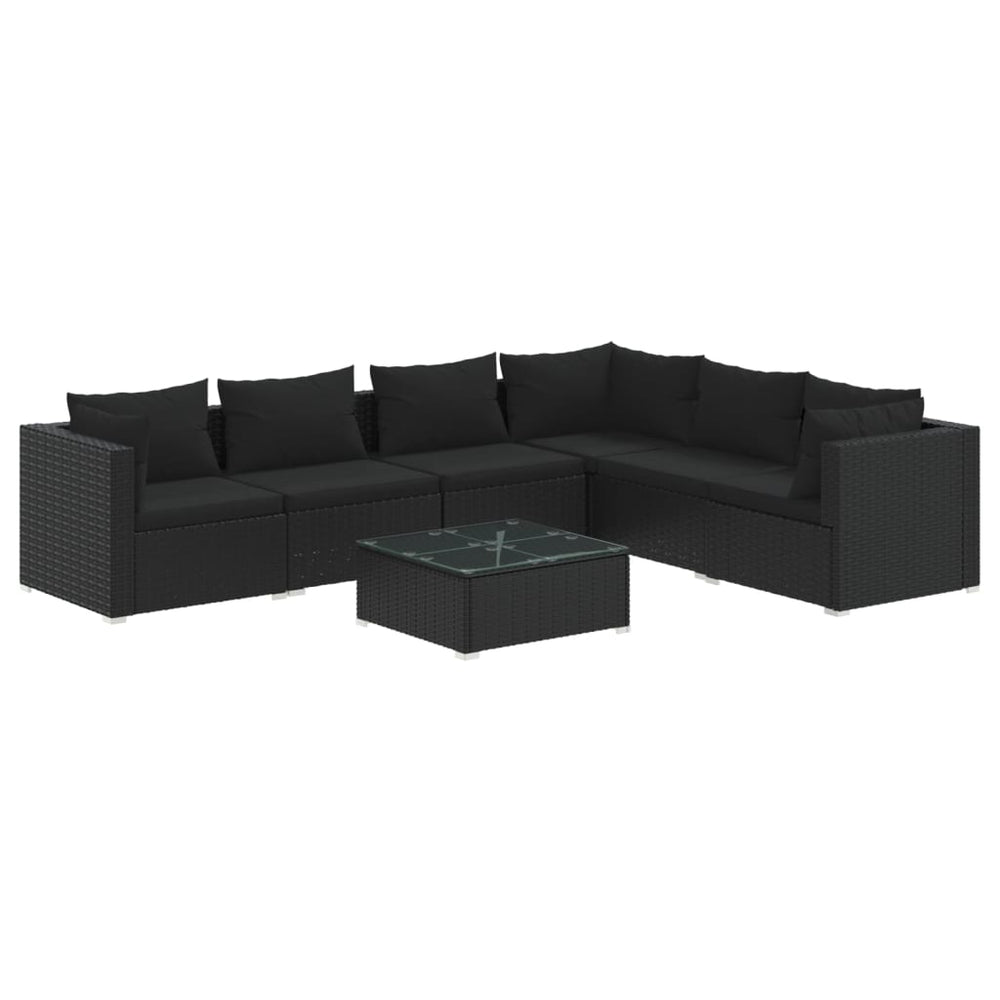 vidaXL Salon de jardin 7 pièces avec coussins résine tressée noir