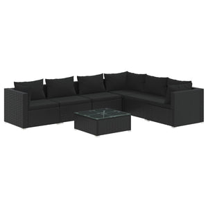 7-tlg. Garten-Lounge-Set mit Kissen Poly Rattan Schwarz