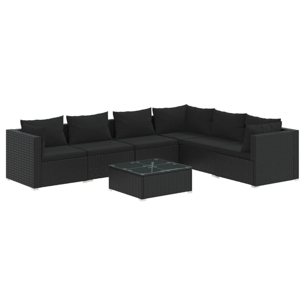 7-tlg. Garten-Lounge-Set mit Kissen Poly Rattan Schwarz