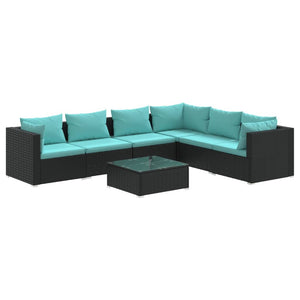 7-tlg. Garten-Lounge-Set mit Kissen Poly Rattan Schwarz