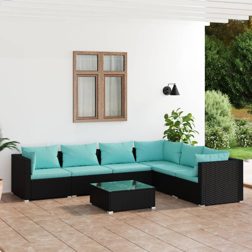 vidaXL Salon de jardin 7 pièces avec coussins résine tressée noir