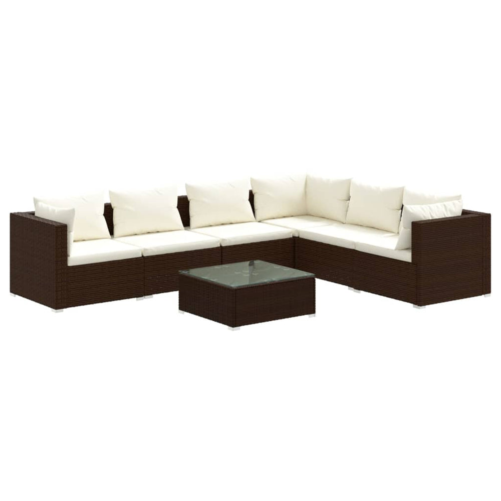 vidaXL Salon de jardin 7 pcs avec coussins résine tressée marron