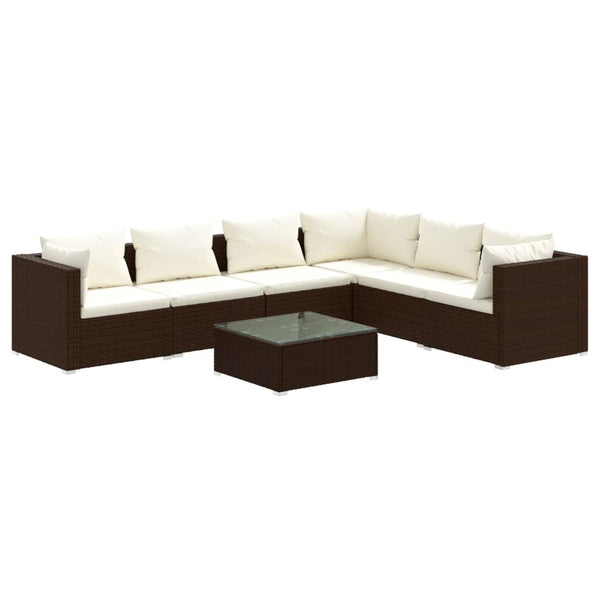 7-tlg. Garten-Lounge-Set mit Kissen Poly Rattan Braun