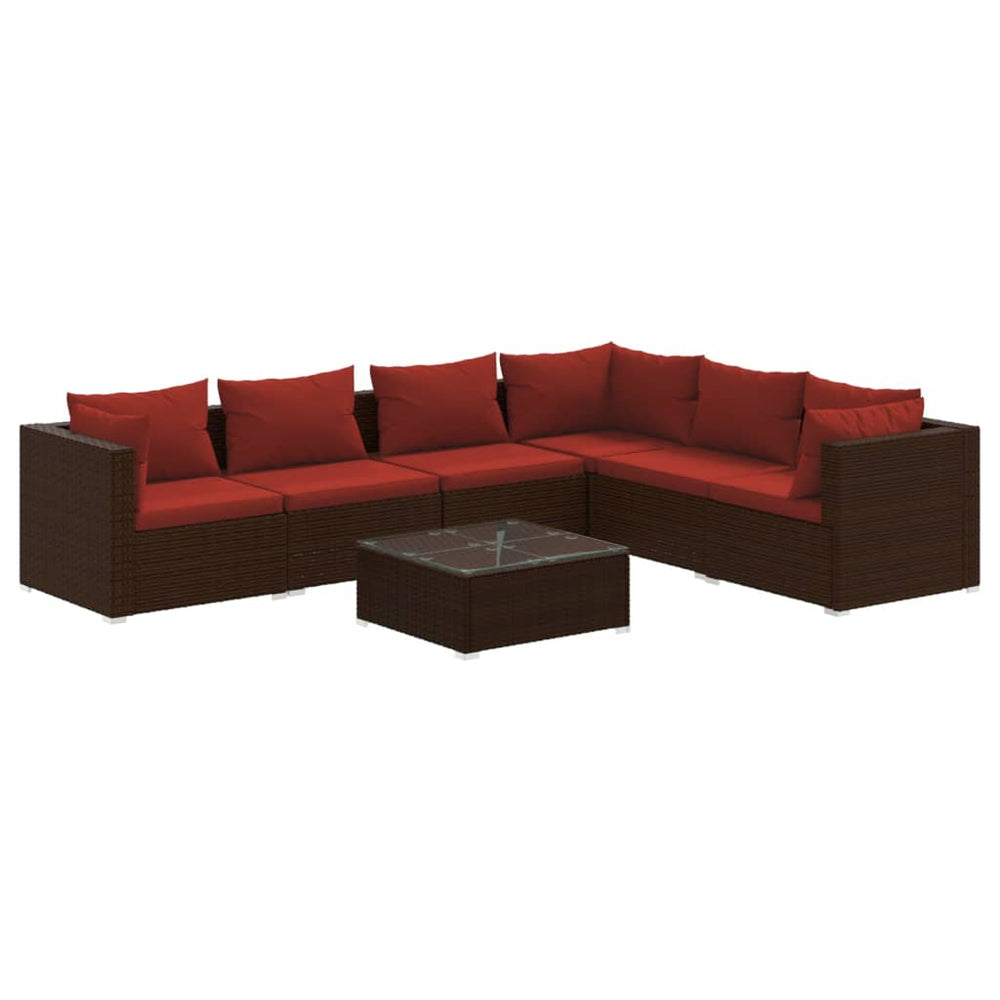 vidaXL Salon de jardin 7 pcs avec coussins résine tressée marron