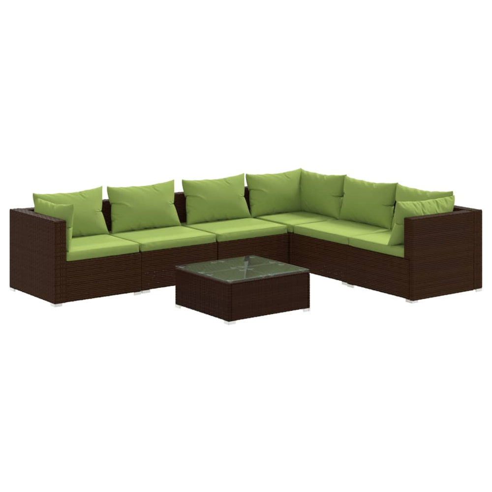 vidaXL Salon de jardin 7 pcs avec coussins résine tressée marron