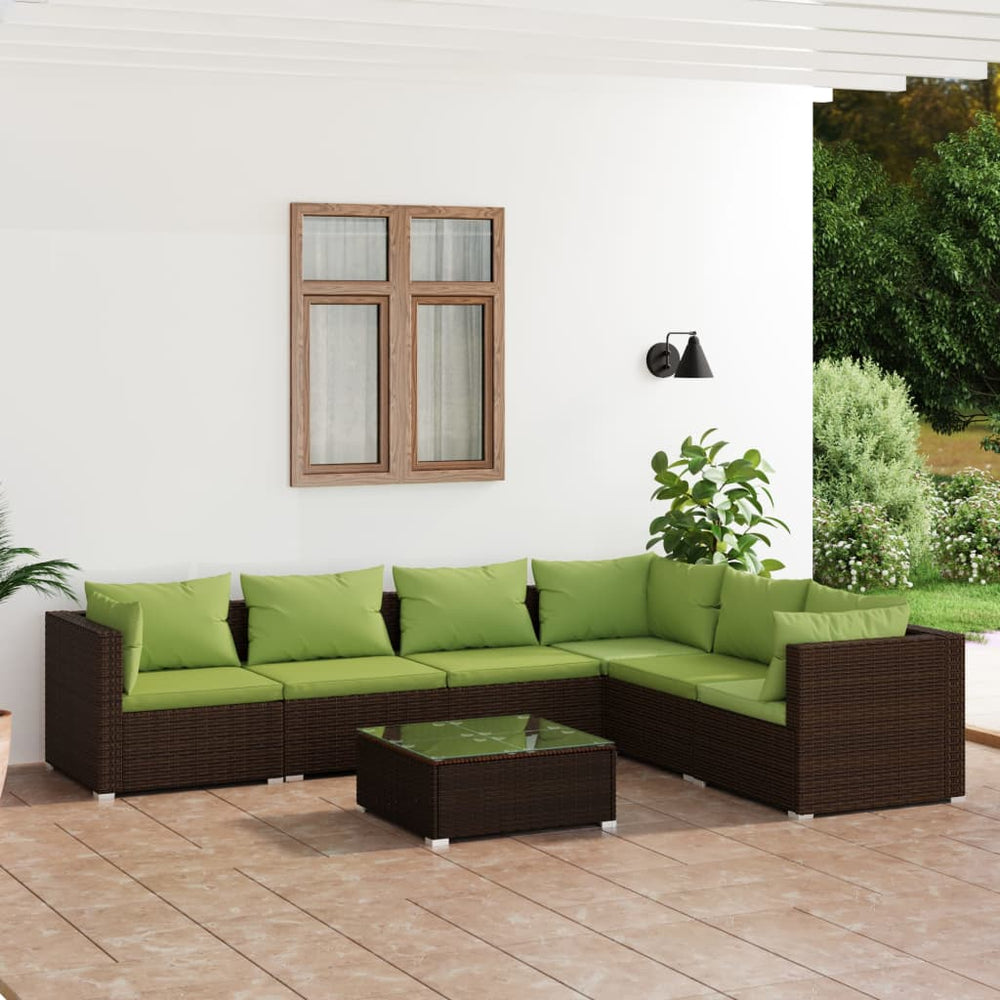 vidaXL Salon de jardin 7 pcs avec coussins résine tressée marron