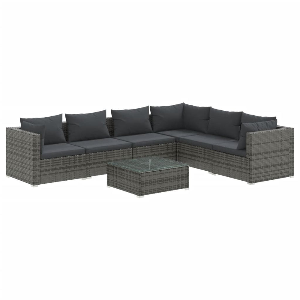 vidaXL Salon de jardin 7 pcs avec coussins résine tressée gris