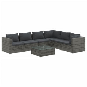 7-tlg. Garten-Lounge-Set mit Kissen Poly Rattan Grau