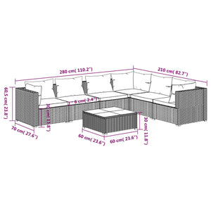 7-tlg. Garten-Lounge-Set mit Kissen Poly Rattan Grau