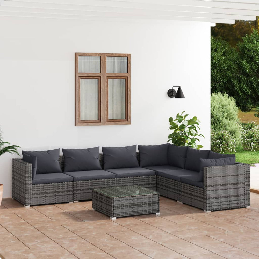 vidaXL Salon de jardin 7 pcs avec coussins résine tressée gris