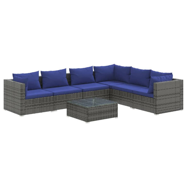 7-tlg. Garten-Lounge-Set mit Kissen Poly Rattan Grau