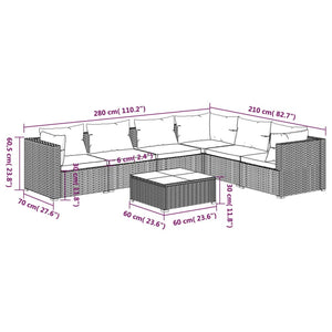 7-tlg. Garten-Lounge-Set mit Kissen Poly Rattan Grau