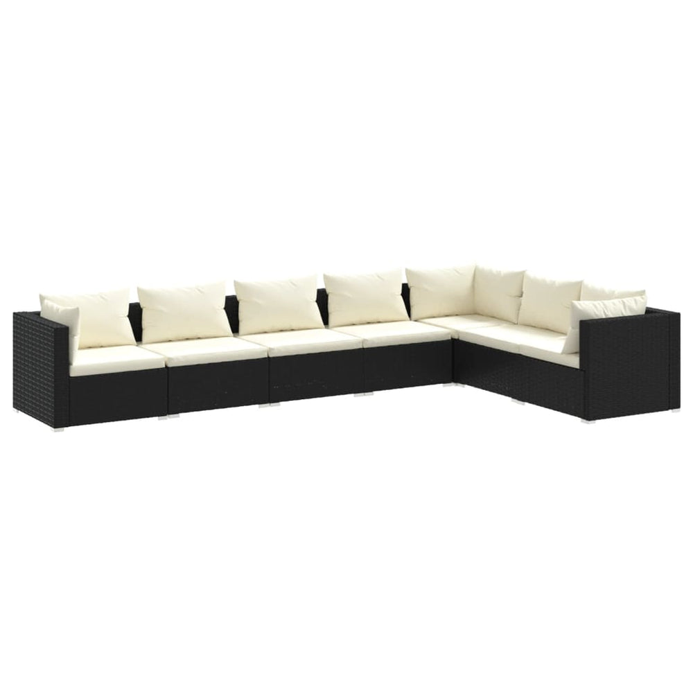 vidaXL Salon de jardin 7 pièces avec coussins résine tressée noir