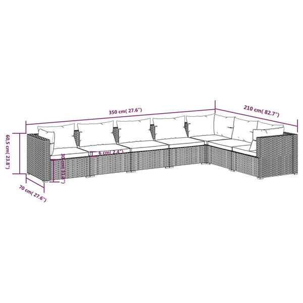 7-tlg. Garten-Lounge-Set mit Kissen Poly Rattan Schwarz