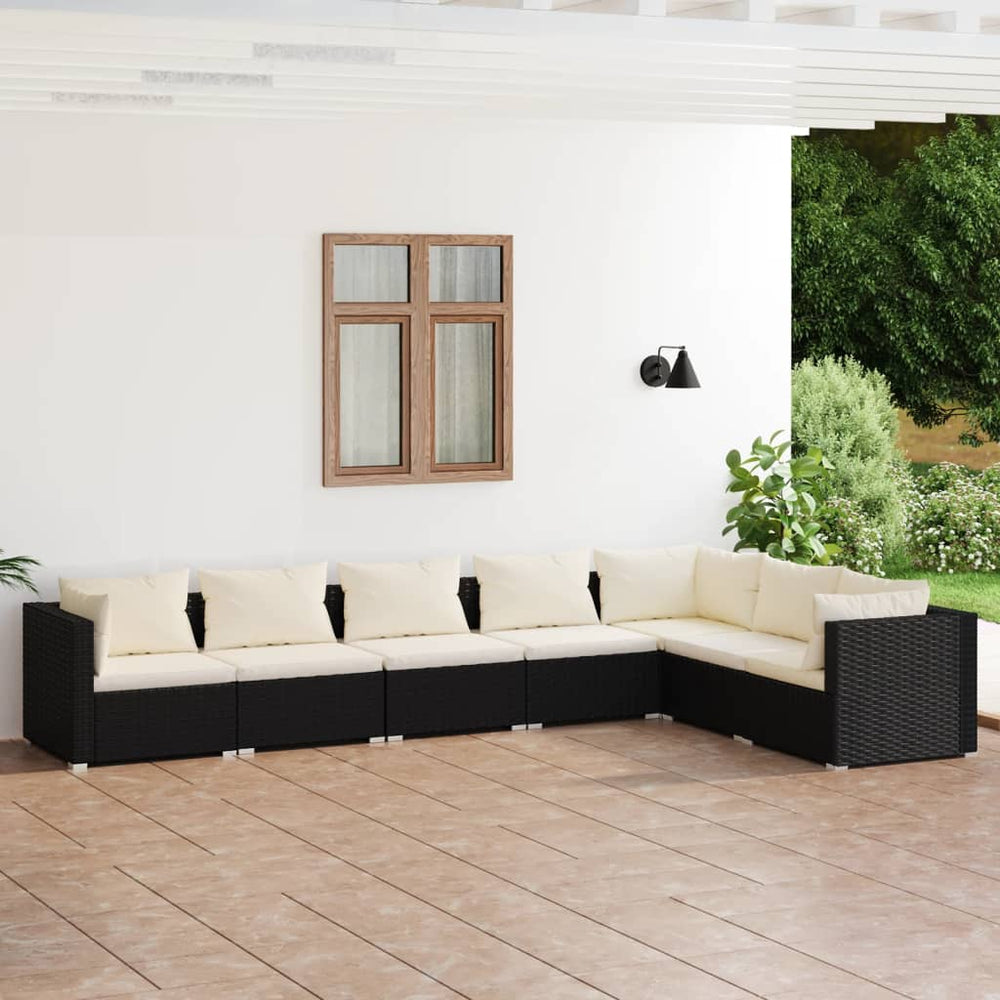 vidaXL Salon de jardin 7 pièces avec coussins résine tressée noir
