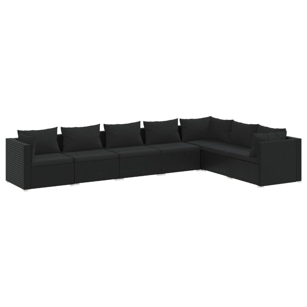vidaXL Salon de jardin 7 pièces avec coussins résine tressée noir