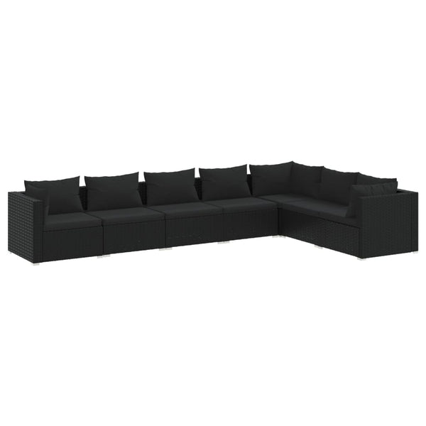 7-tlg. Garten-Lounge-Set mit Kissen Poly Rattan Schwarz