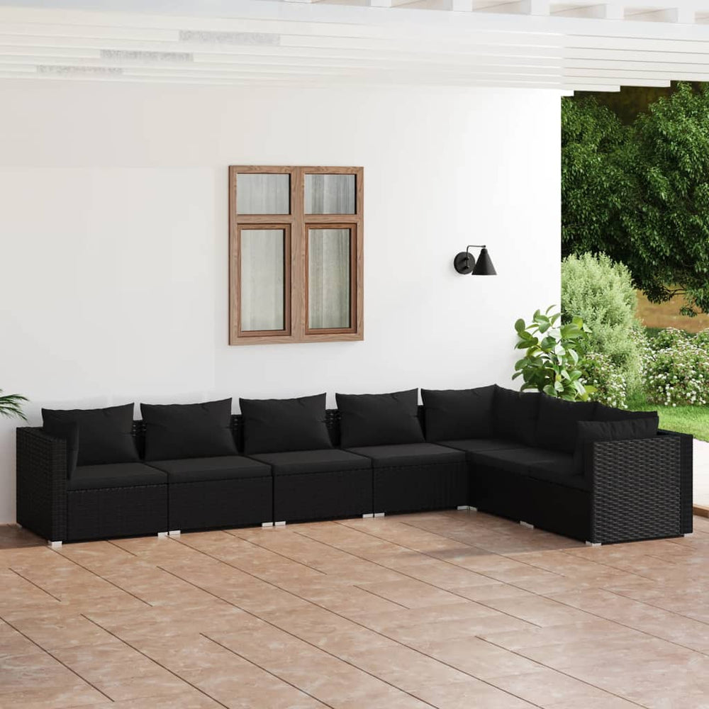 vidaXL Salon de jardin 7 pièces avec coussins résine tressée noir