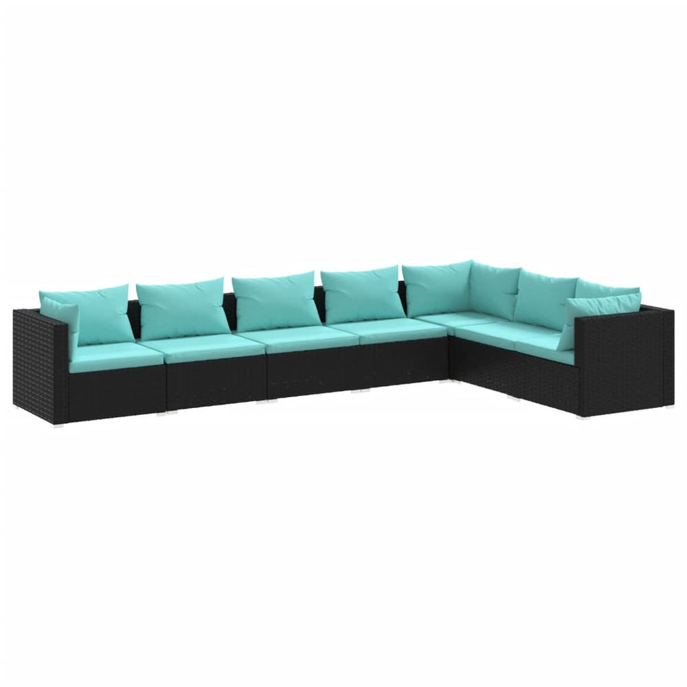 vidaXL Salon de jardin 7 pièces avec coussins résine tressée noir