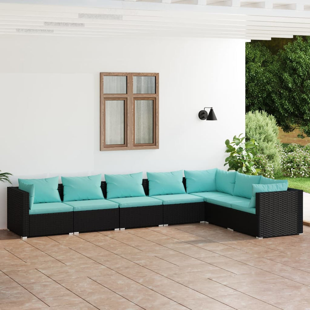 vidaXL Salon de jardin 7 pièces avec coussins résine tressée noir