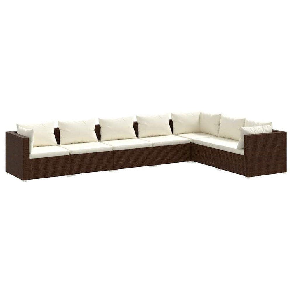 vidaXL Salon de jardin 7 pcs avec coussins résine tressée marron