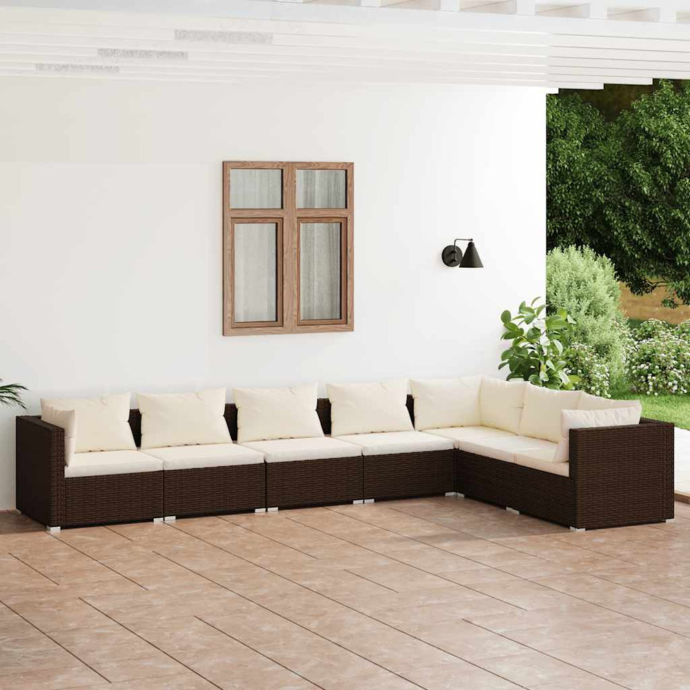 vidaXL Salon de jardin 7 pcs avec coussins résine tressée marron