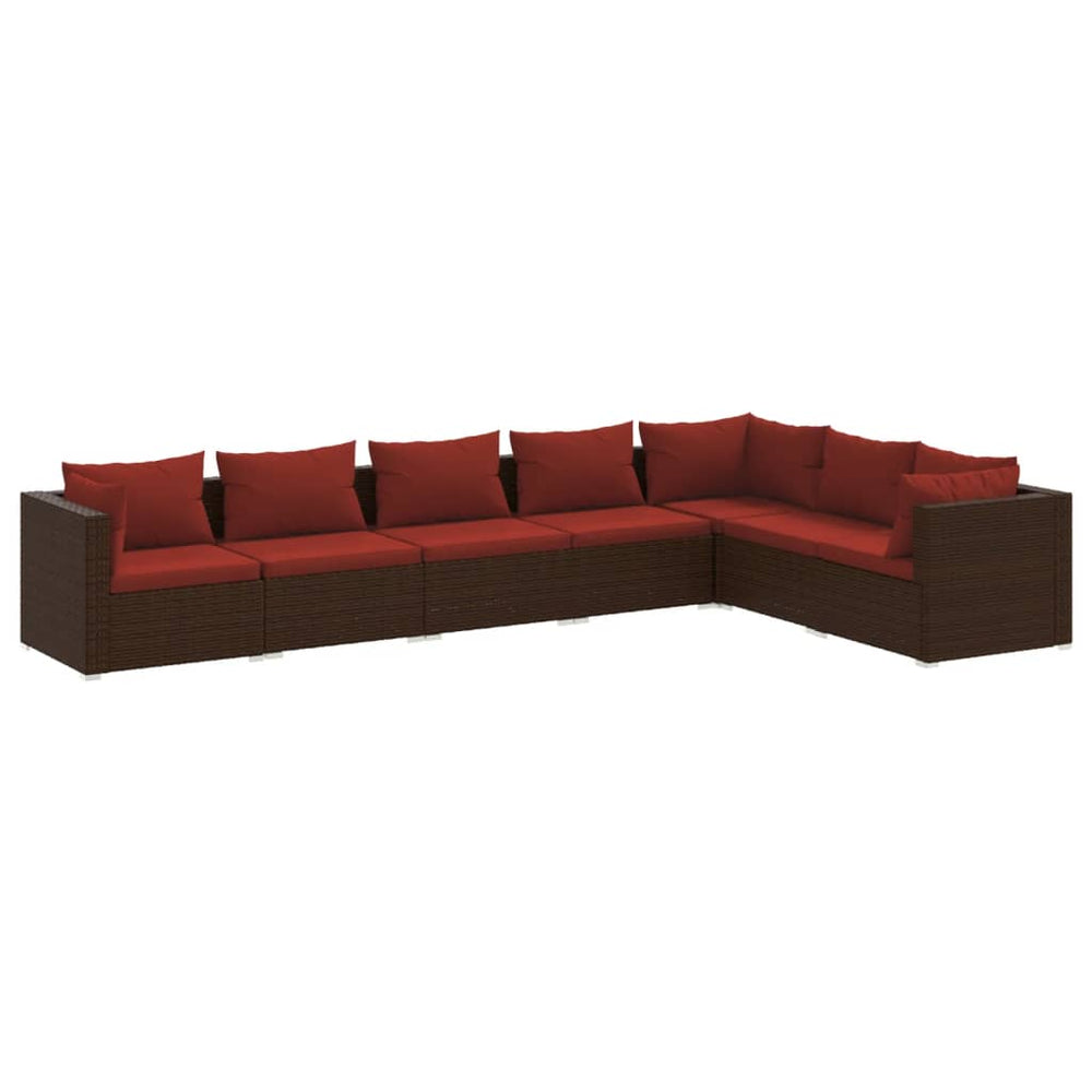 vidaXL Salon de jardin 7 pcs avec coussins résine tressée marron