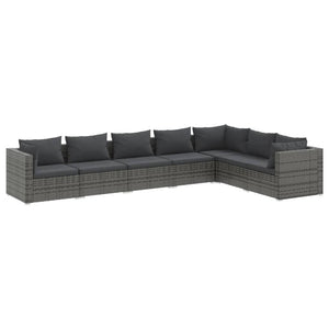 7-tlg. Garten-Lounge-Set mit Kissen Poly Rattan Grau