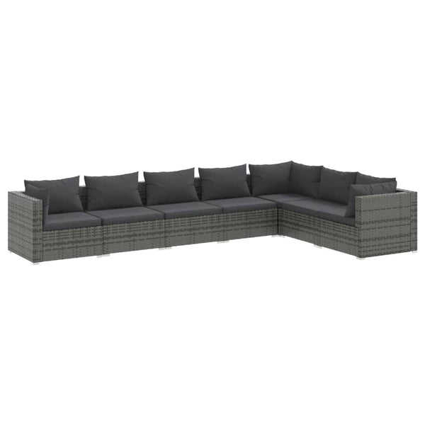 7-tlg. Garten-Lounge-Set mit Kissen Poly Rattan Grau