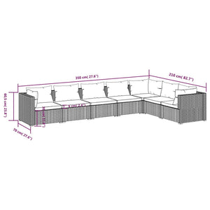 7-tlg. Garten-Lounge-Set mit Kissen Poly Rattan Grau