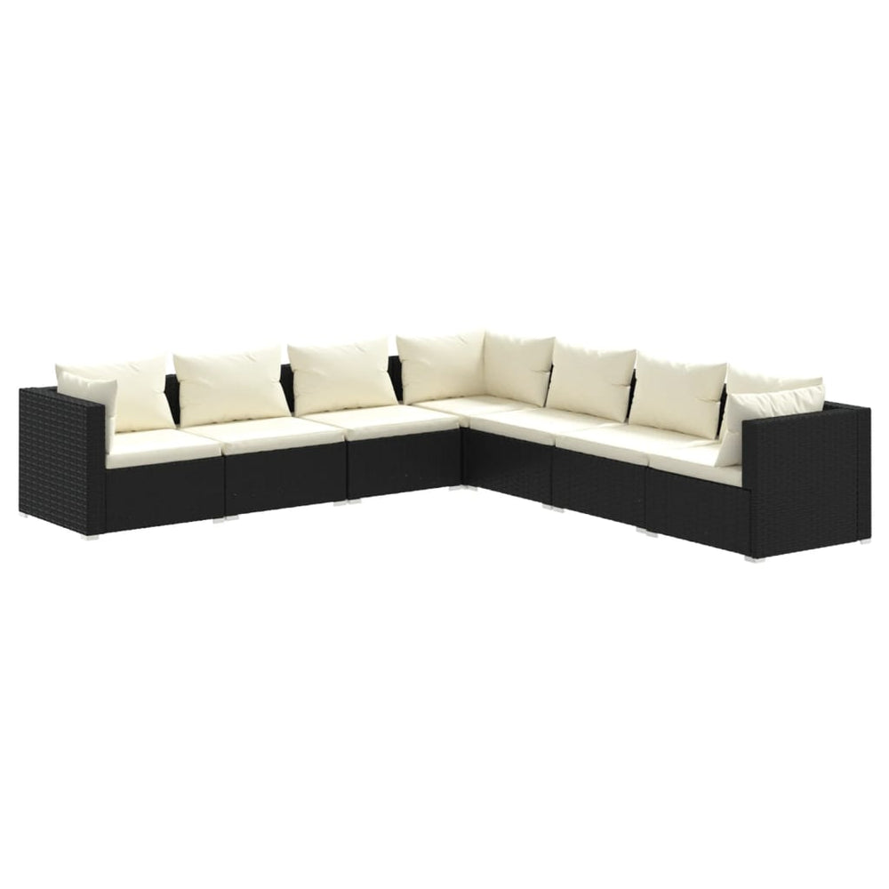 vidaXL Salon de jardin 7 pièces avec coussins résine tressée noir