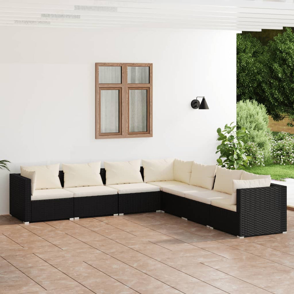 vidaXL Salon de jardin 7 pièces avec coussins résine tressée noir