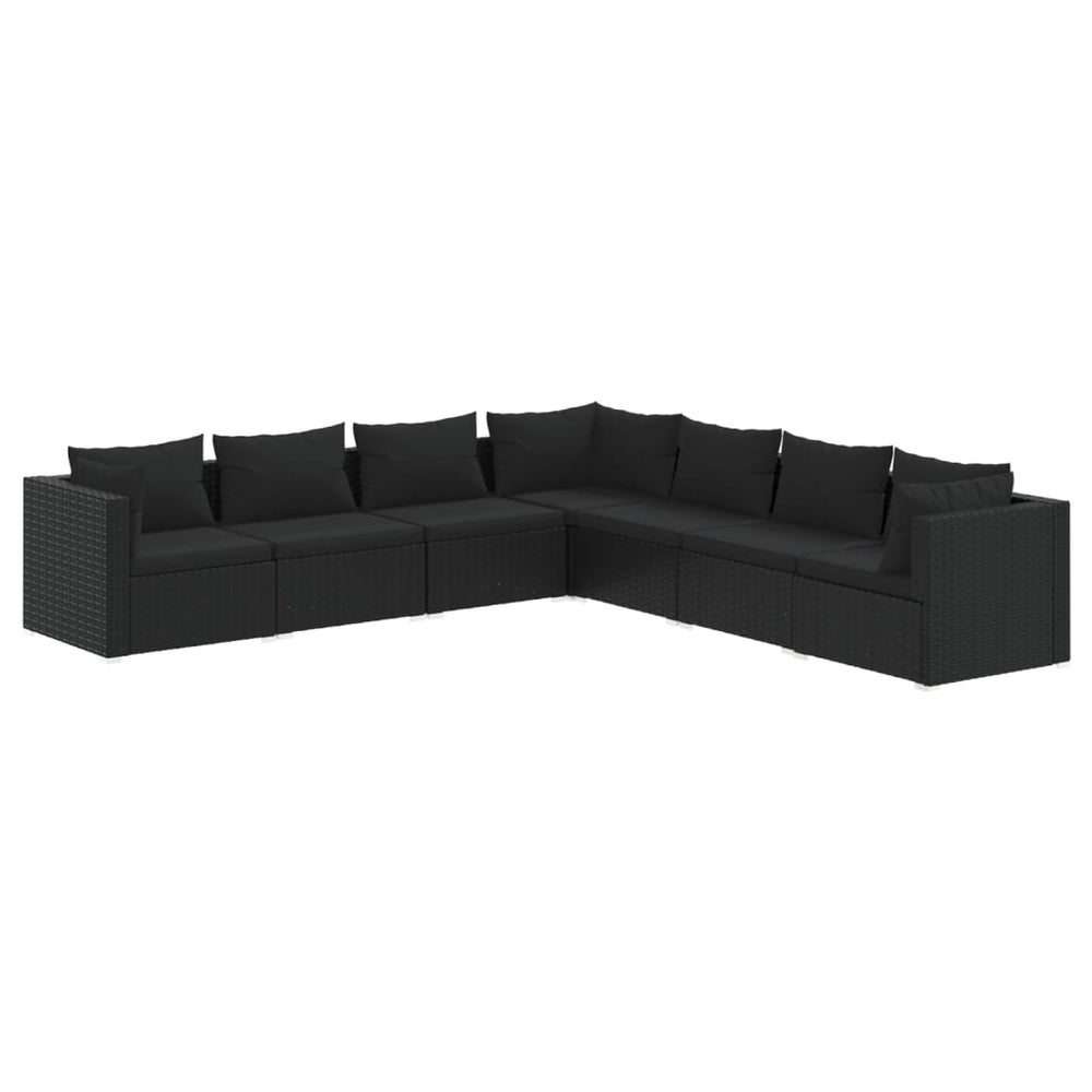 vidaXL Salon de jardin 7 pièces avec coussins résine tressée noir