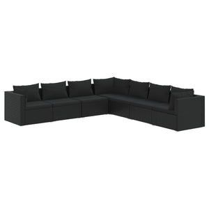 7-tlg. Garten-Lounge-Set mit Kissen Poly Rattan Schwarz