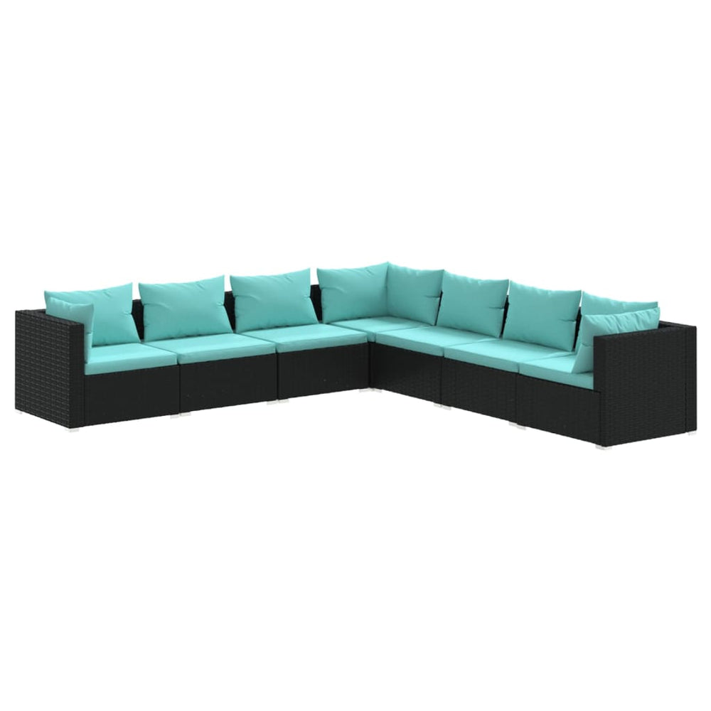 vidaXL Salon de jardin 7 pièces avec coussins résine tressée noir