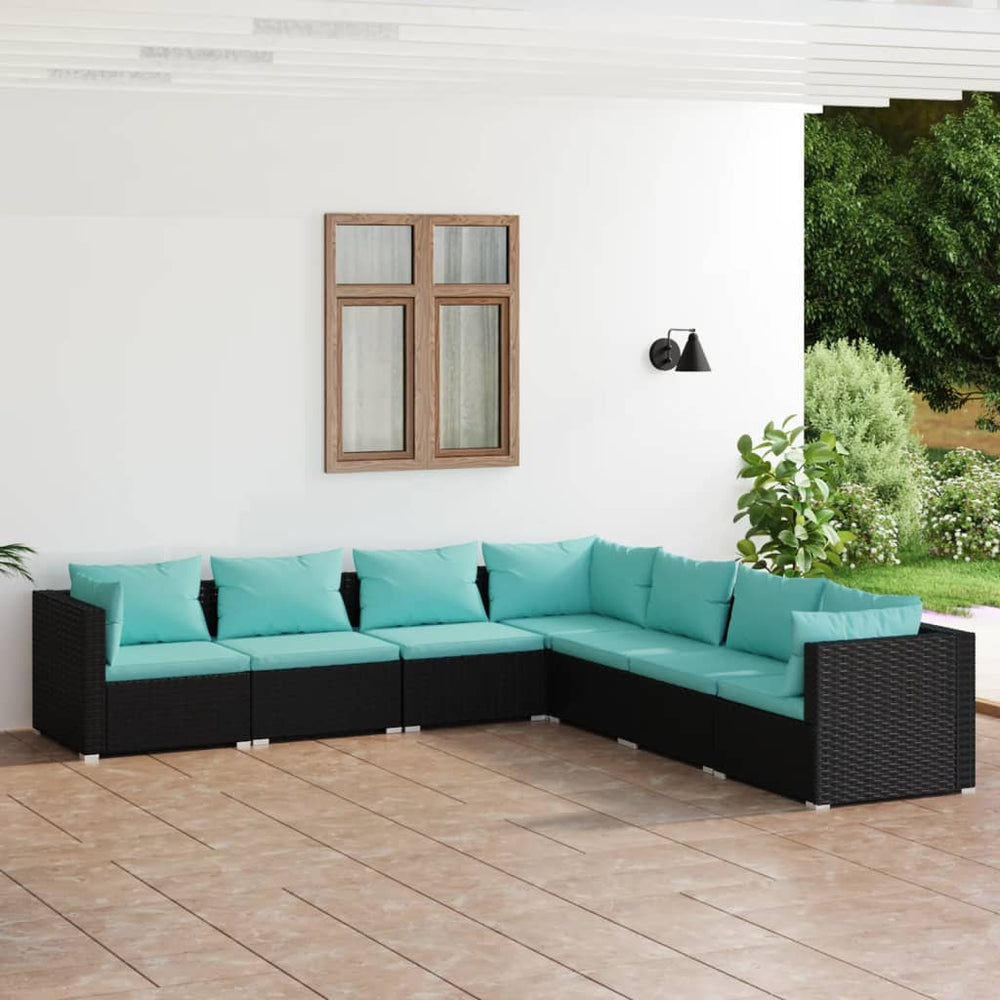 vidaXL Salon de jardin 7 pièces avec coussins résine tressée noir