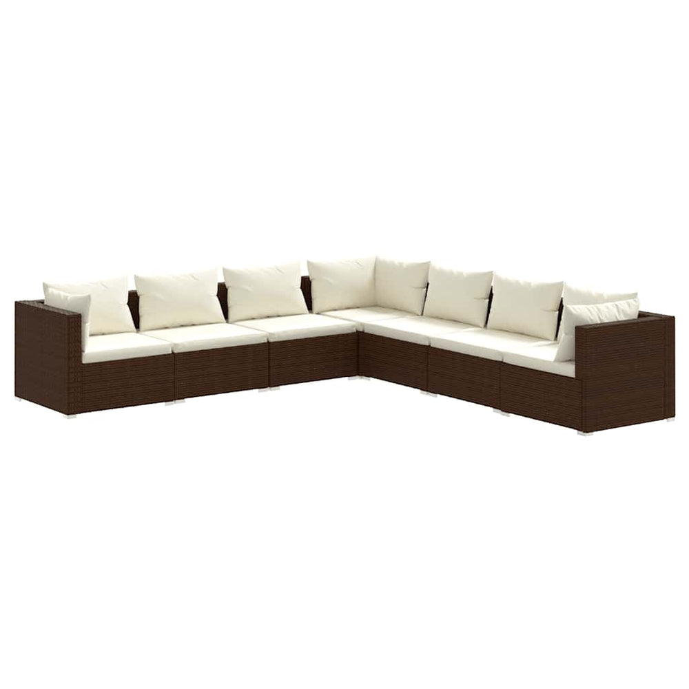 vidaXL Salon de jardin 7 pcs avec coussins résine tressée marron