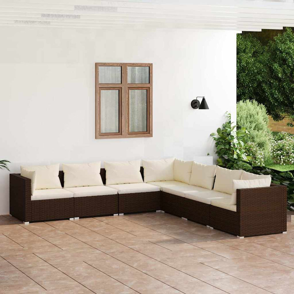 vidaXL Salon de jardin 7 pcs avec coussins résine tressée marron