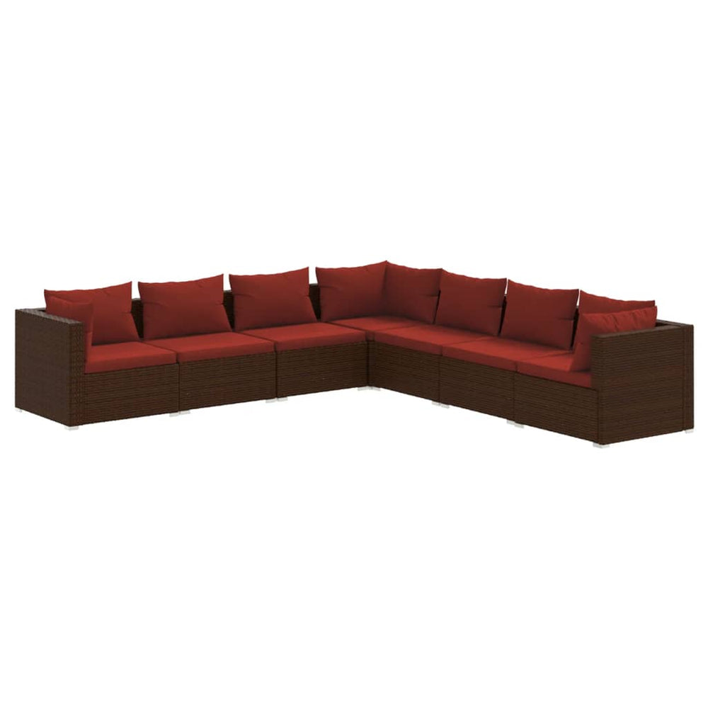 vidaXL Salon de jardin 7 pcs avec coussins résine tressée marron