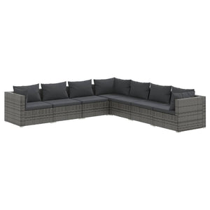 7-tlg. Garten-Lounge-Set mit Kissen Poly Rattan Grau