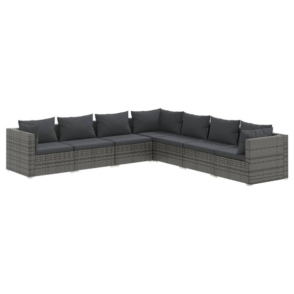 7-tlg. Garten-Lounge-Set mit Kissen Poly Rattan Grau