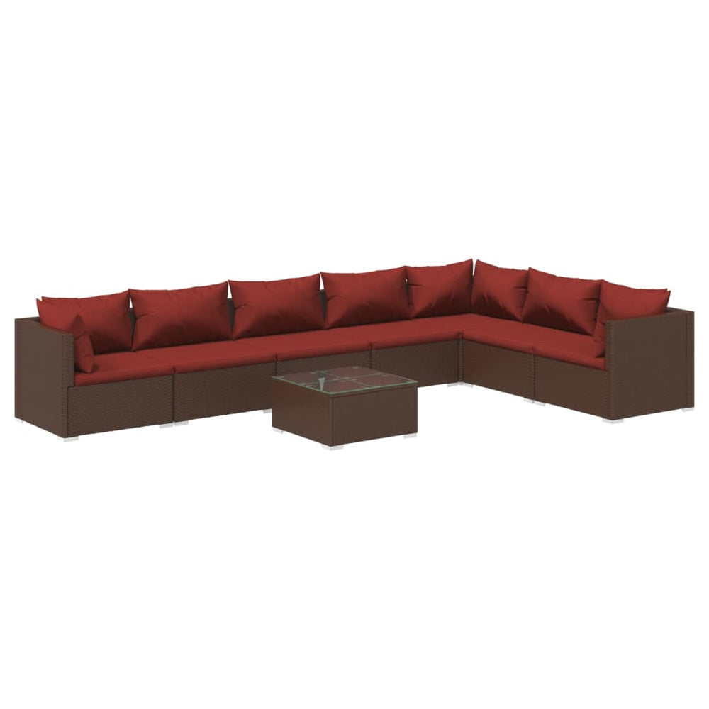 vidaXL Salon de jardin 8 pcs avec coussins résine tressée marron