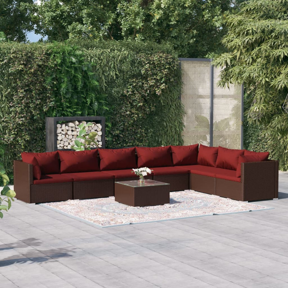 vidaXL Salon de jardin 8 pcs avec coussins résine tressée marron