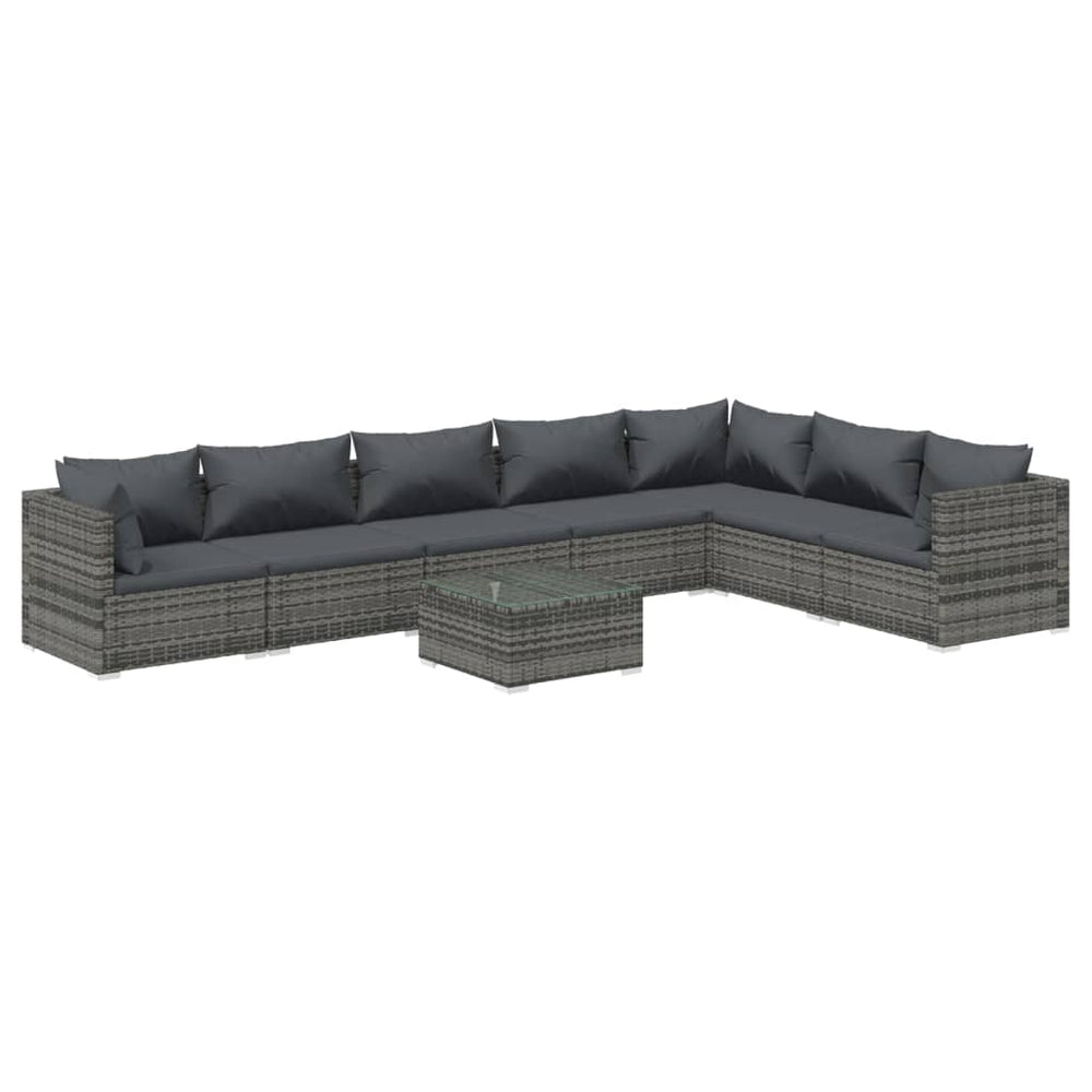 vidaXL Salon de jardin 8 pcs avec coussins résine tressée Gris