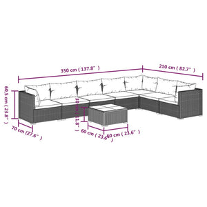 8-tlg. Garten-Lounge-Set mit Kissen Poly Rattan Grau