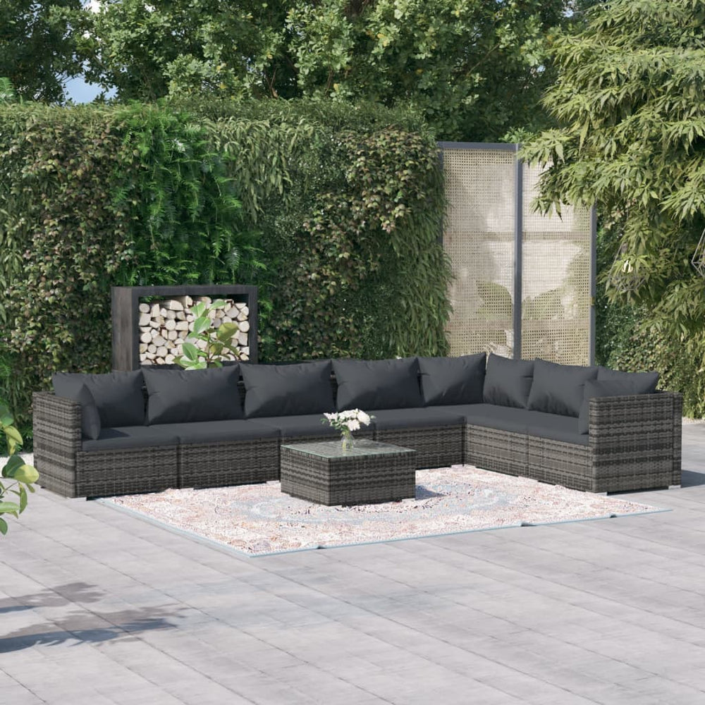 vidaXL Salon de jardin 8 pcs avec coussins résine tressée Gris