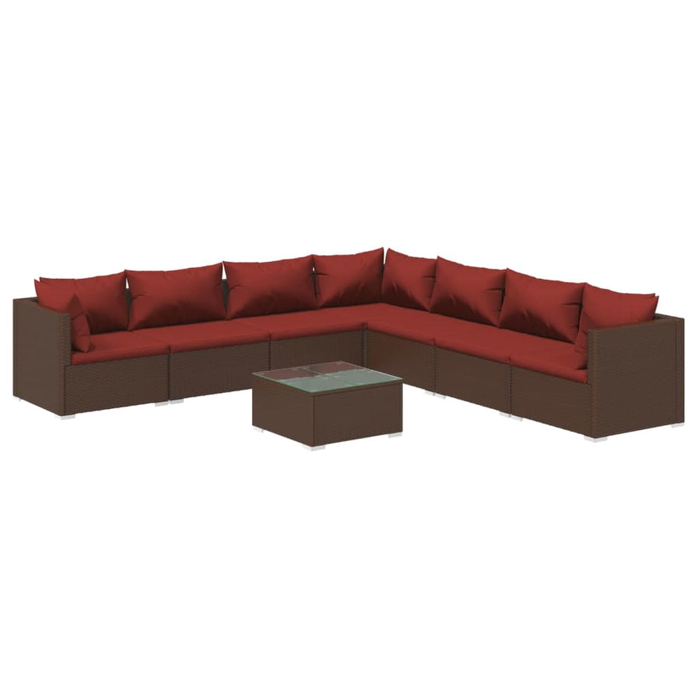 vidaXL Salon de jardin 8 pcs avec coussins résine tressée marron