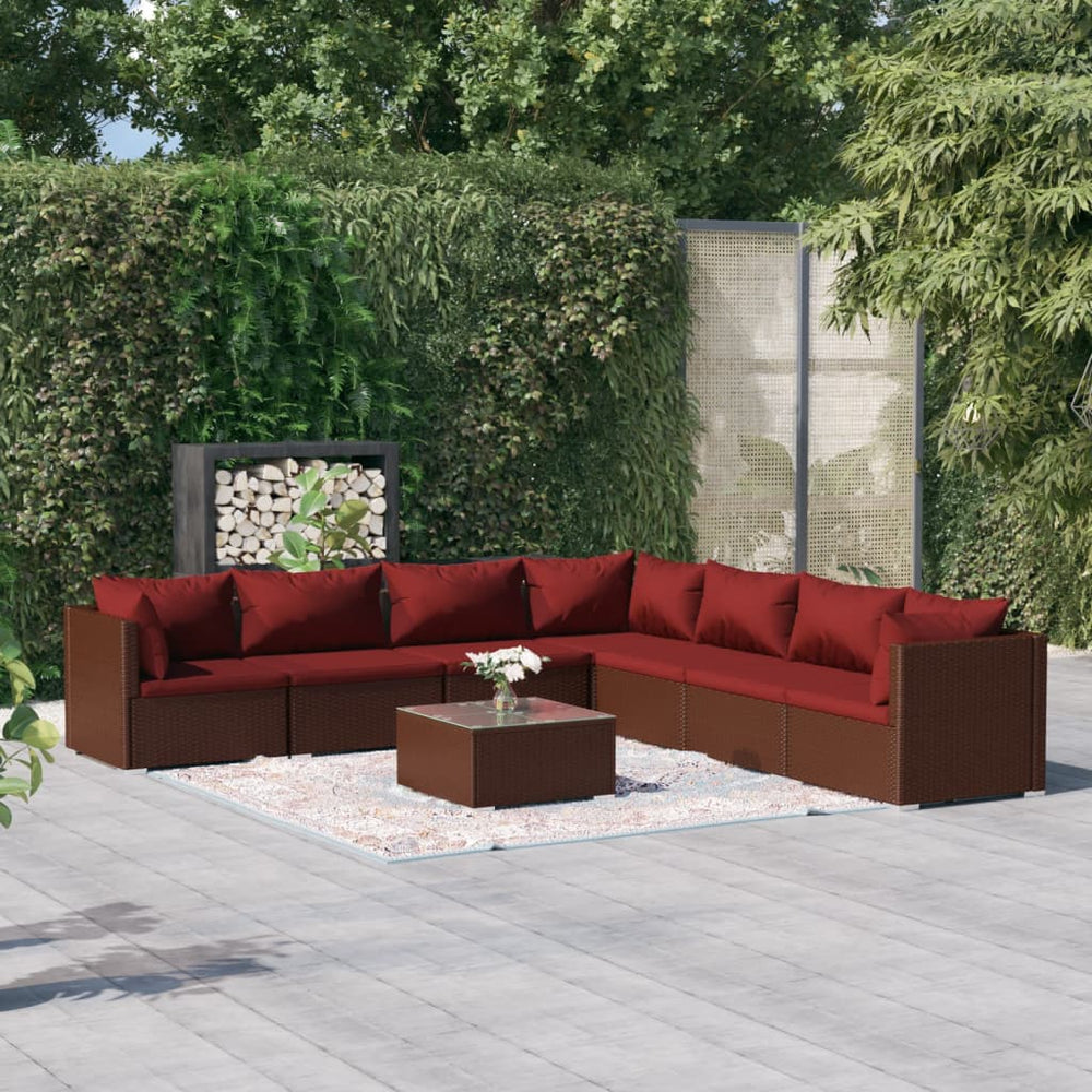 vidaXL Salon de jardin 8 pcs avec coussins résine tressée marron
